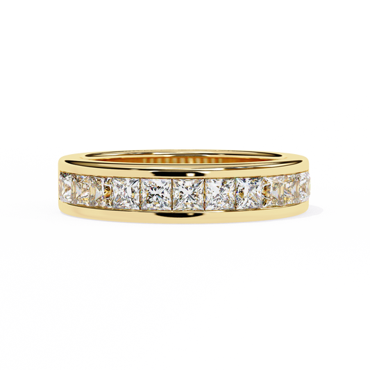 1.07Ct Princess Cut Diamond Half Eternity Bezel Set 18k Yellow Gold Sparkling Band Annivrasry Gift for Her - HIGHCARAT DIAMONDS
