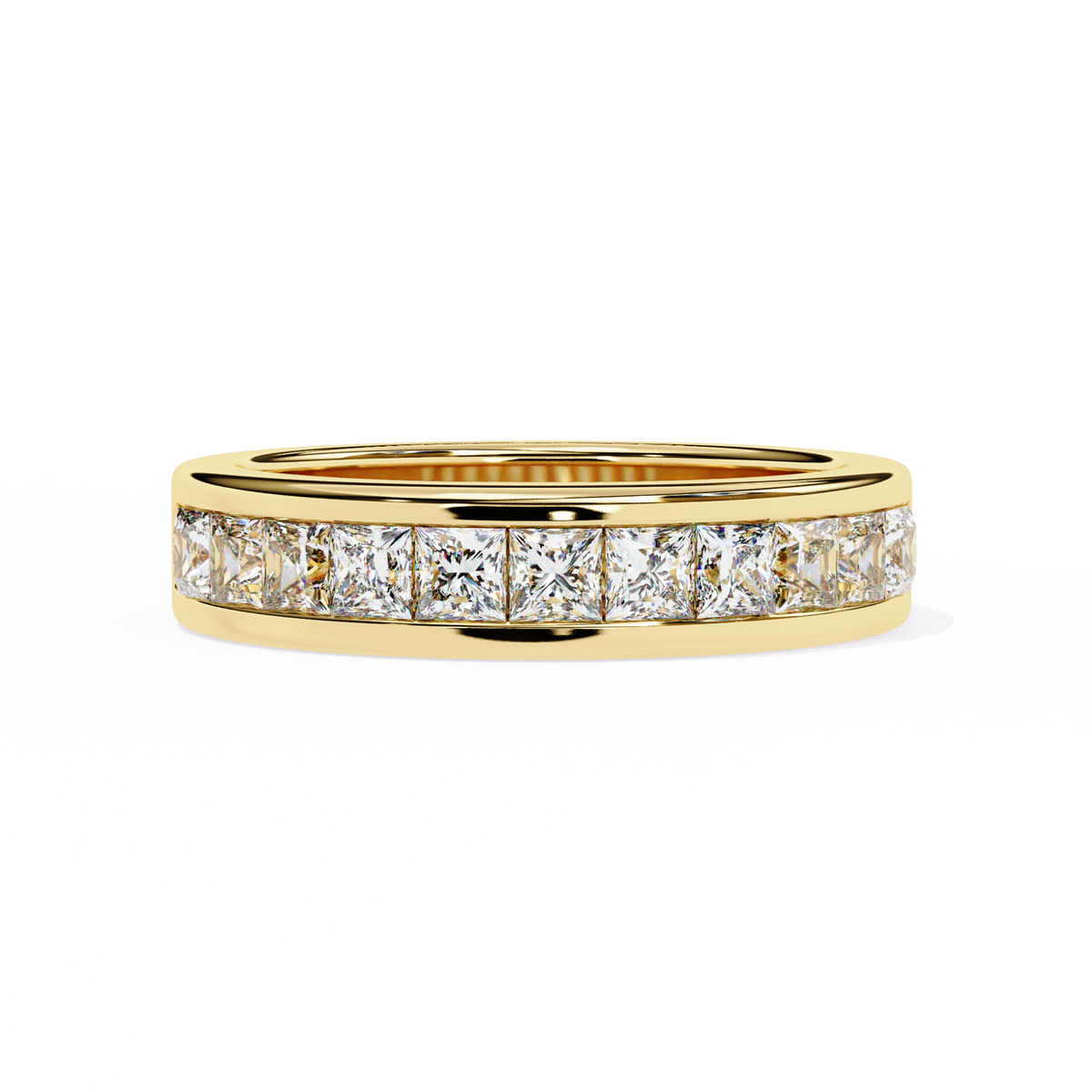 1.07Ct Princess Cut Diamond Half Eternity Bezel Set 18k Yellow Gold Sparkling Band Annivrasry Gift for Her - HIGHCARAT DIAMONDS