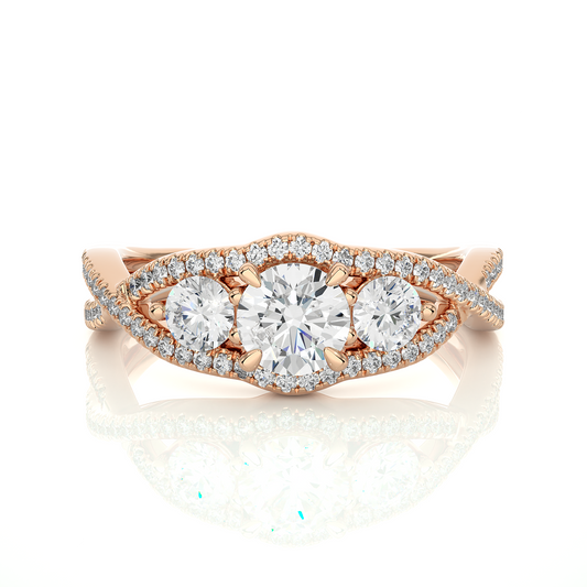 18K Solid Gold Ring, 1.07 Ct Three Stones With Pave And Side Stones Special Round Shape Ring For Women - HIGHCARAT DIAMONDS
