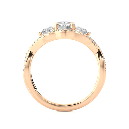 18K Solid Gold Ring, 1.07 Ct Three Stones With Pave And Side Stones Special Round Shape Ring For Women - HIGHCARAT DIAMONDS