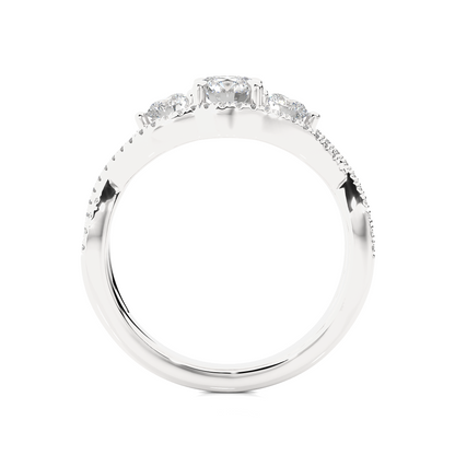 18K Solid Gold Ring, 1.07 Ct Three Stones With Pave And Side Stones Special Round Shape Ring For Women - HIGHCARAT DIAMONDS