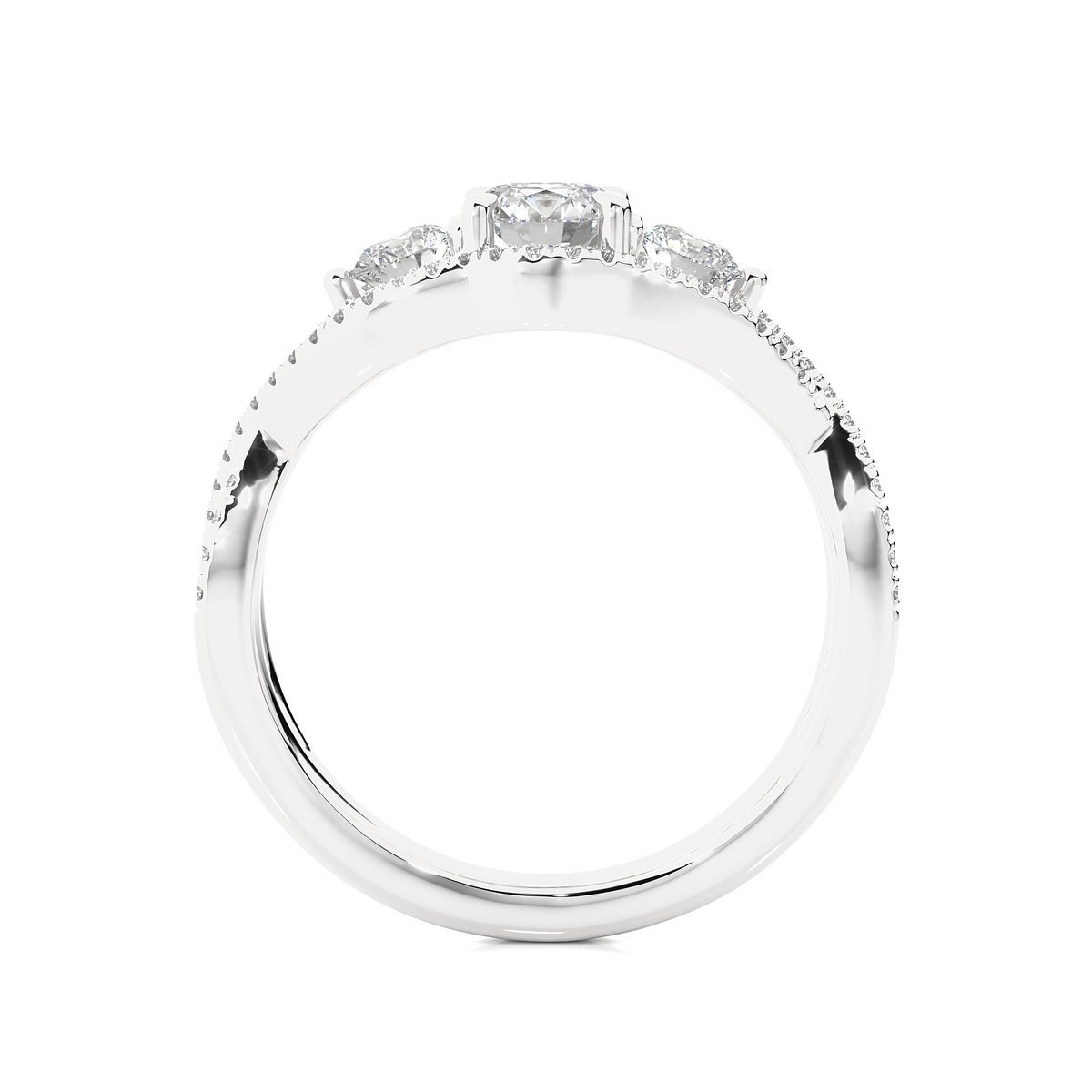 18K Solid Gold Ring, 1.07 Ct Three Stones With Pave And Side Stones Special Round Shape Ring For Women - HIGHCARAT DIAMONDS