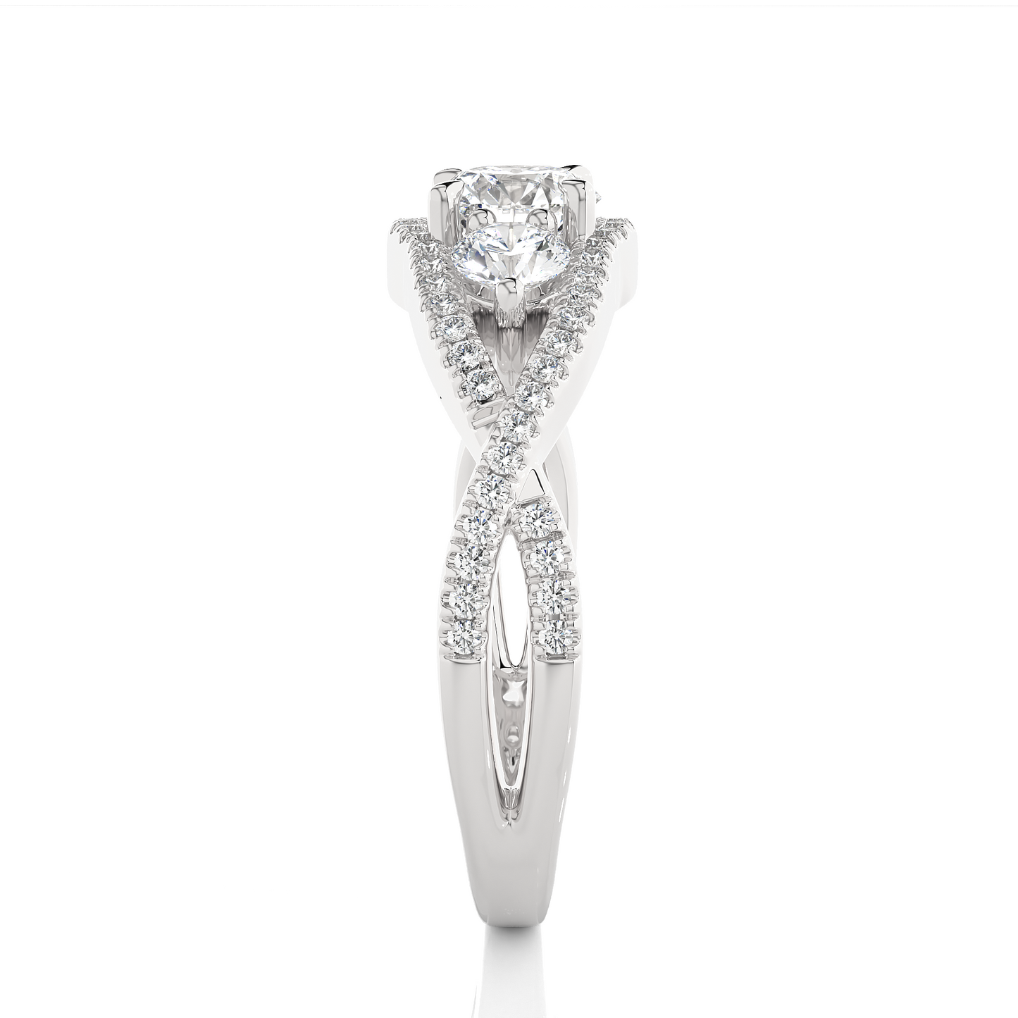 18K Solid Gold Ring, 1.07 Ct Three Stones With Pave And Side Stones Special Round Shape Ring For Women - HIGHCARAT DIAMONDS