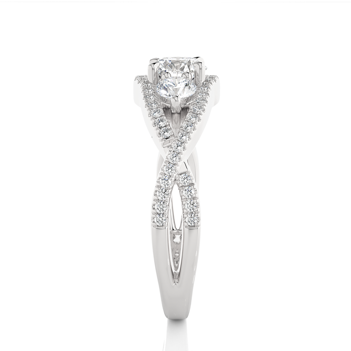18K Solid Gold Ring, 1.07 Ct Three Stones With Pave And Side Stones Special Round Shape Ring For Women - HIGHCARAT DIAMONDS