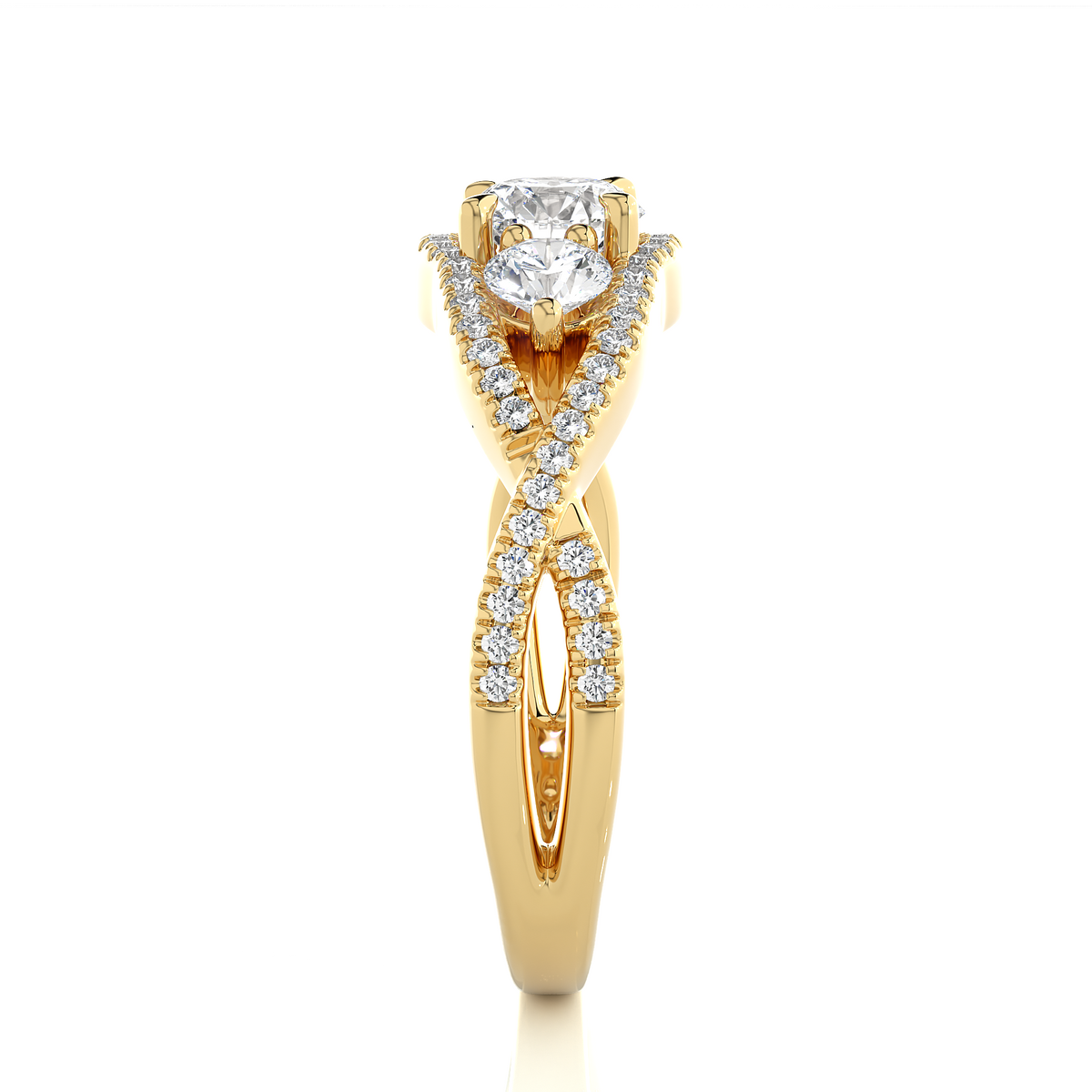 18K Solid Gold Ring, 1.07 Ct Three Stones With Pave And Side Stones Special Round Shape Ring For Women - HIGHCARAT DIAMONDS