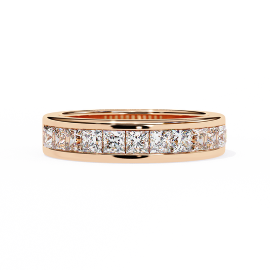 1.07Ct Princess Cut Diamond Half Eternity Bezel Set 18k Yellow Gold Sparkling Band Annivrasry Gift for Her - HIGHCARAT DIAMONDS