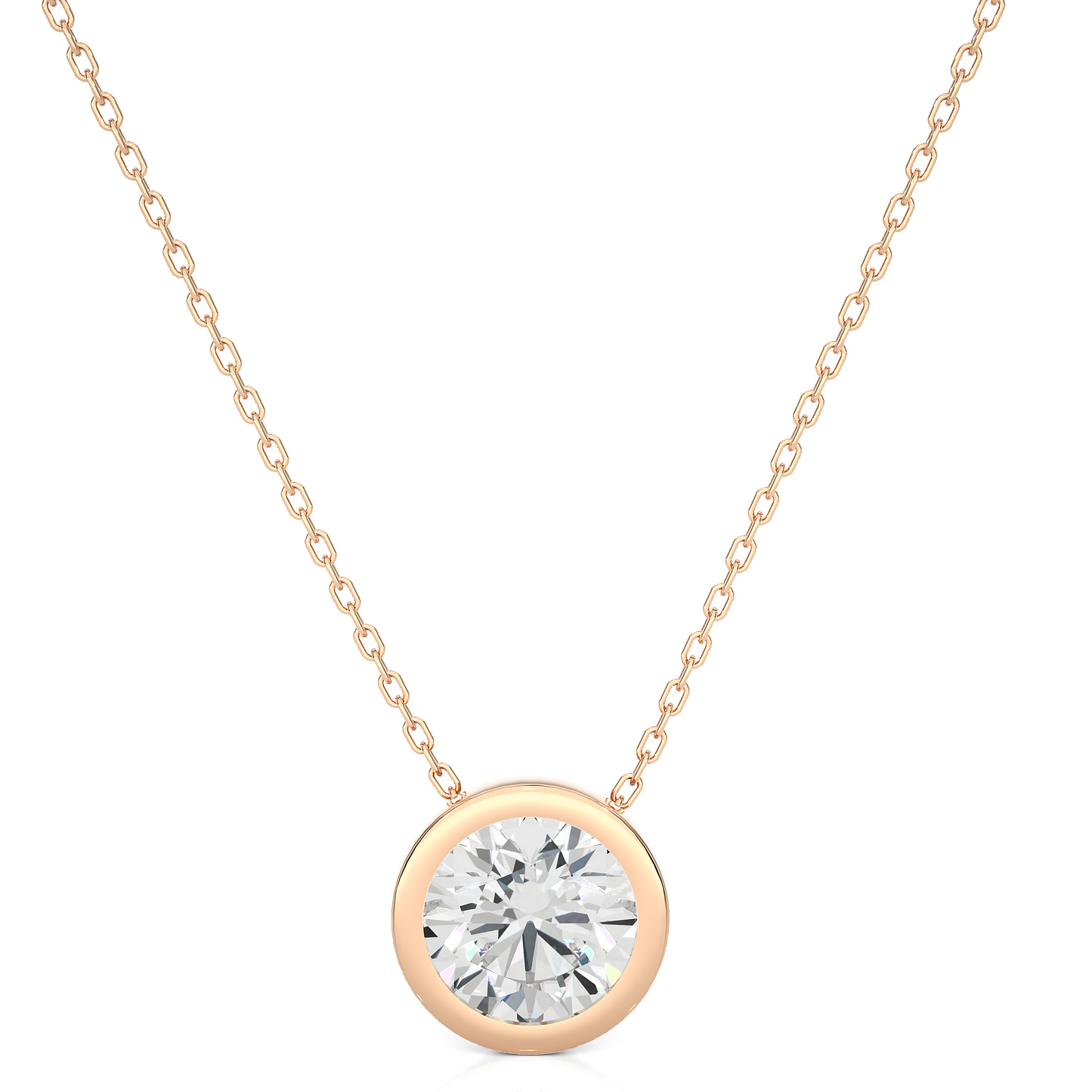 1.08 CT Labgrown Diamond Solitaire Pendant Round Bezel-Set Necklace for Women's