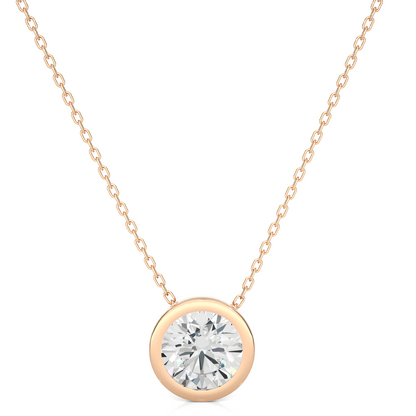 1.08 CT Labgrown Diamond Solitaire Pendant Round Bezel-Set Necklace for Women's