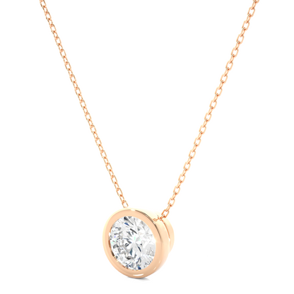 1.08 CT Labgrown Diamond Solitaire Pendant Round Bezel-Set Necklace for Women's