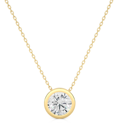 1.08 CT Labgrown Diamond Solitaire Pendant Round Bezel-Set Necklace for Women's