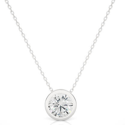 1.08 CT Labgrown Diamond Solitaire Pendant Round Bezel-Set Necklace for Women's