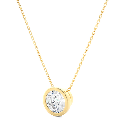1.08 CT Labgrown Diamond Solitaire Pendant Round Bezel-Set Necklace for Women's