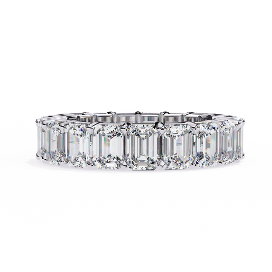Emerald cut eternity band ring with lab grown diamonds