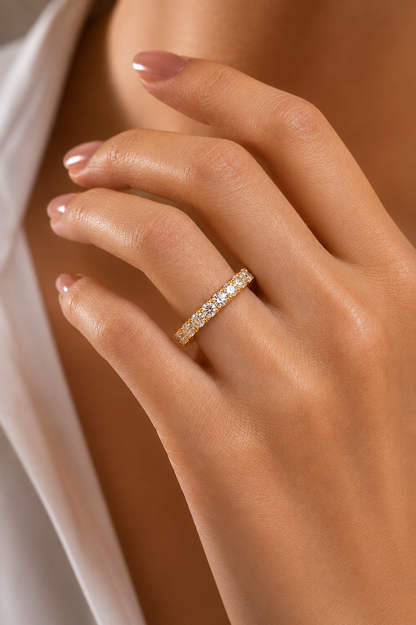 1.12 Carat Round Shaped Lab Grown Diamond & Natural 10k Solid Gold  Eternity Band Ring For Women's - HIGHCARAT DIAMONDS