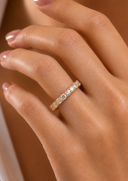 1.12 Carat Round Shaped Lab Grown Diamond & Natural 10k Solid Gold  Eternity Band Ring For Women's - HIGHCARAT DIAMONDS