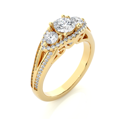 1.13 CT Round cut Three Stone Lab Grown Diamond And Also Side Stones  Accented  Engagement Ring - HIGHCARAT DIAMONDS