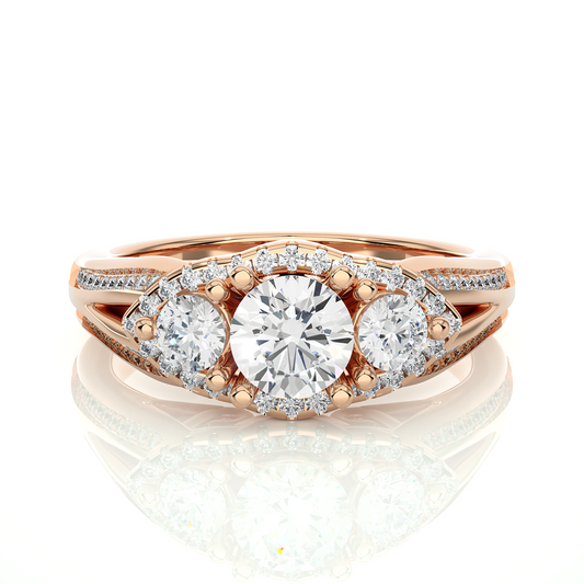 1.13 CT Round cut Three Stone Lab Grown Diamond And Also Side Stones  Accented  Engagement Ring - HIGHCARAT DIAMONDS