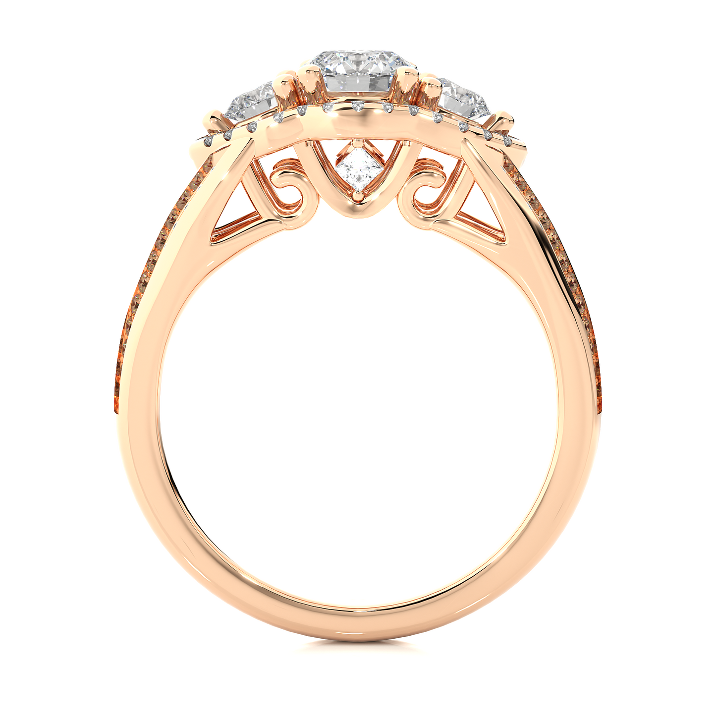 1.13 CT Round cut Three Stone Lab Grown Diamond And Also Side Stones  Accented  Engagement Ring - HIGHCARAT DIAMONDS