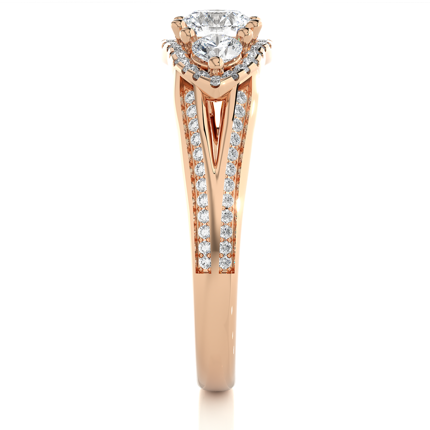 1.13 CT Round cut Three Stone Lab Grown Diamond And Also Side Stones  Accented  Engagement Ring - HIGHCARAT DIAMONDS
