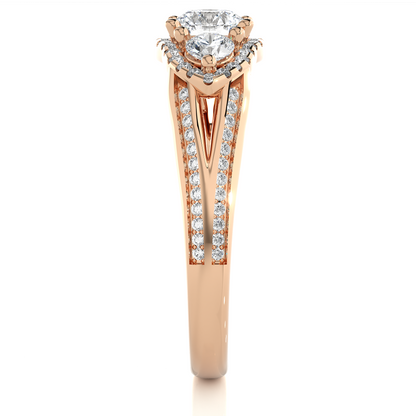 1.13 CT Round cut Three Stone Lab Grown Diamond And Also Side Stones  Accented  Engagement Ring - HIGHCARAT DIAMONDS