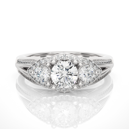 1.13 CT Round cut Three Stone Lab Grown Diamond And Also Side Stones  Accented  Engagement Ring - HIGHCARAT DIAMONDS