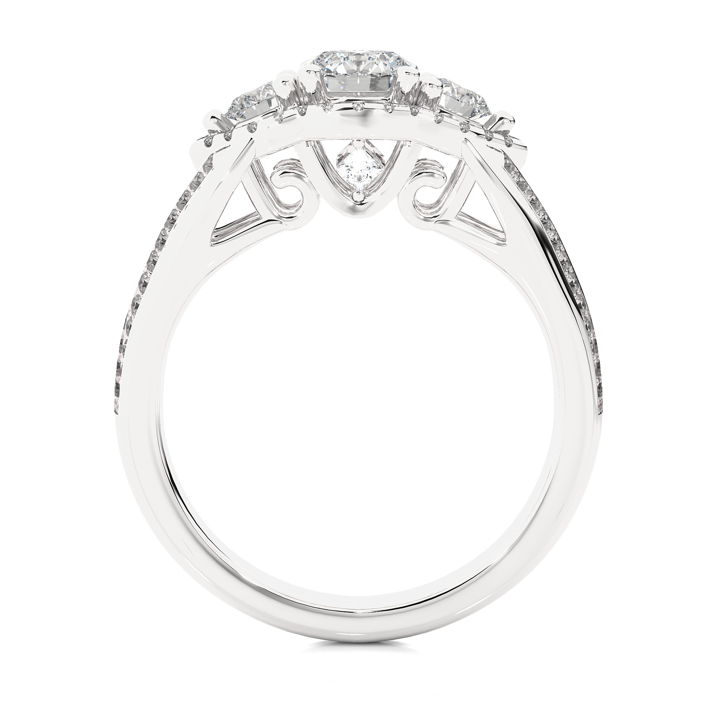 1.13 CT Round cut Three Stone Lab Grown Diamond And Also Side Stones  Accented  Engagement Ring - HIGHCARAT DIAMONDS
