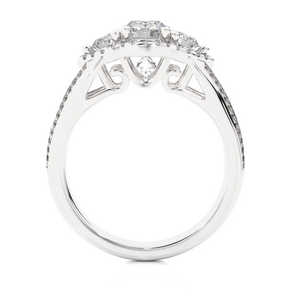 1.13 CT Round cut Three Stone Lab Grown Diamond And Also Side Stones  Accented  Engagement Ring - HIGHCARAT DIAMONDS
