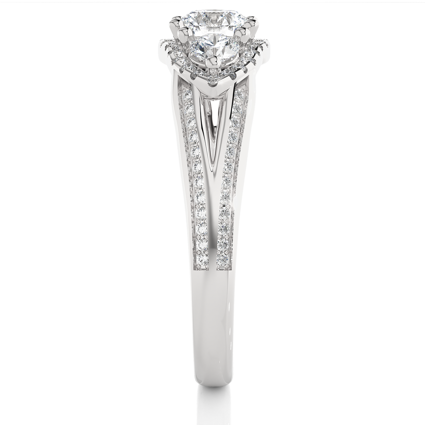 1.13 CT Round cut Three Stone Lab Grown Diamond And Also Side Stones  Accented  Engagement Ring - HIGHCARAT DIAMONDS