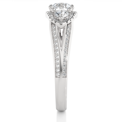 1.13 CT Round cut Three Stone Lab Grown Diamond And Also Side Stones  Accented  Engagement Ring - HIGHCARAT DIAMONDS