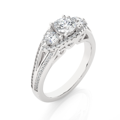 1.13 CT Round cut Three Stone Lab Grown Diamond And Also Side Stones  Accented  Engagement Ring - HIGHCARAT DIAMONDS