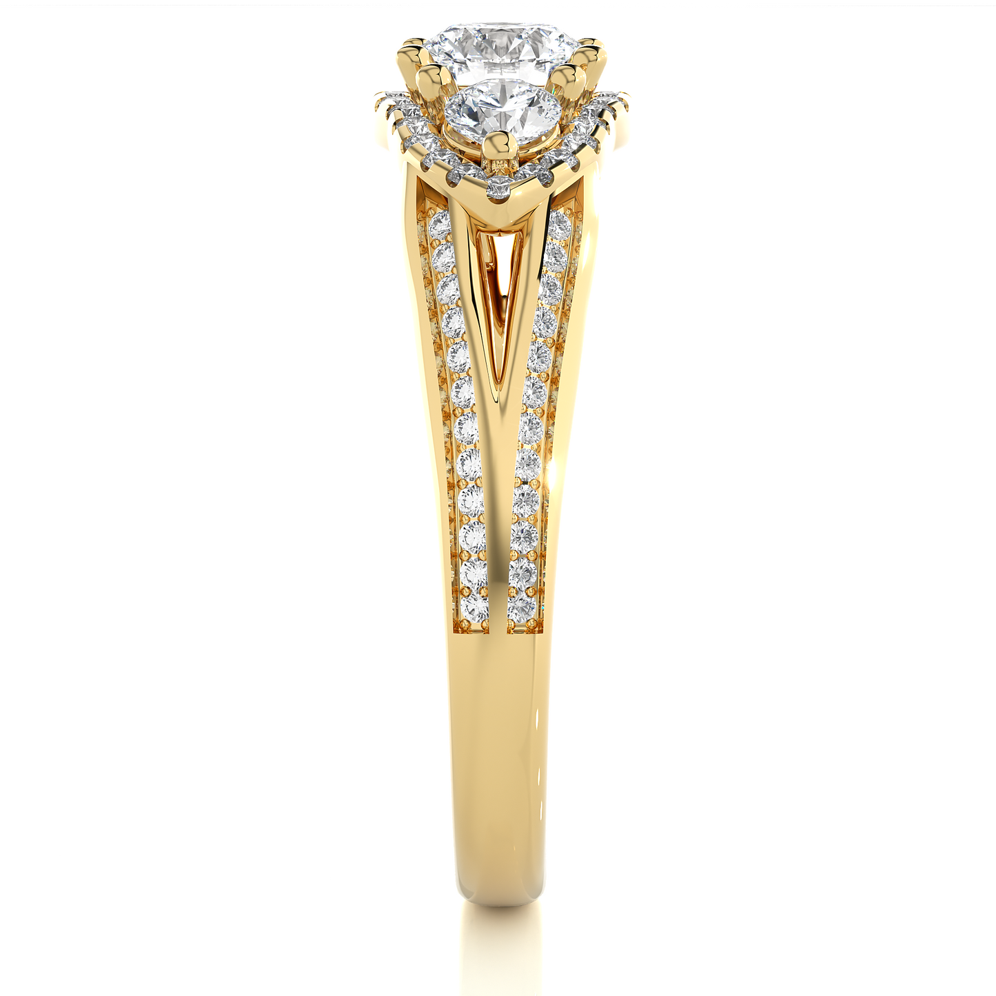 1.13 CT Round cut Three Stone Lab Grown Diamond And Also Side Stones  Accented  Engagement Ring - HIGHCARAT DIAMONDS