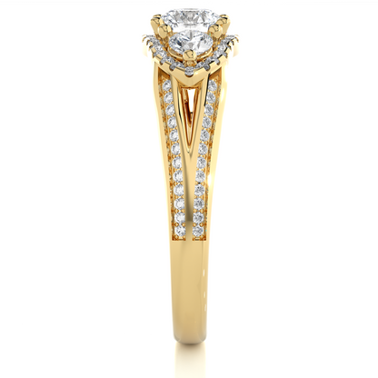 1.13 CT Round cut Three Stone Lab Grown Diamond And Also Side Stones  Accented  Engagement Ring - HIGHCARAT DIAMONDS