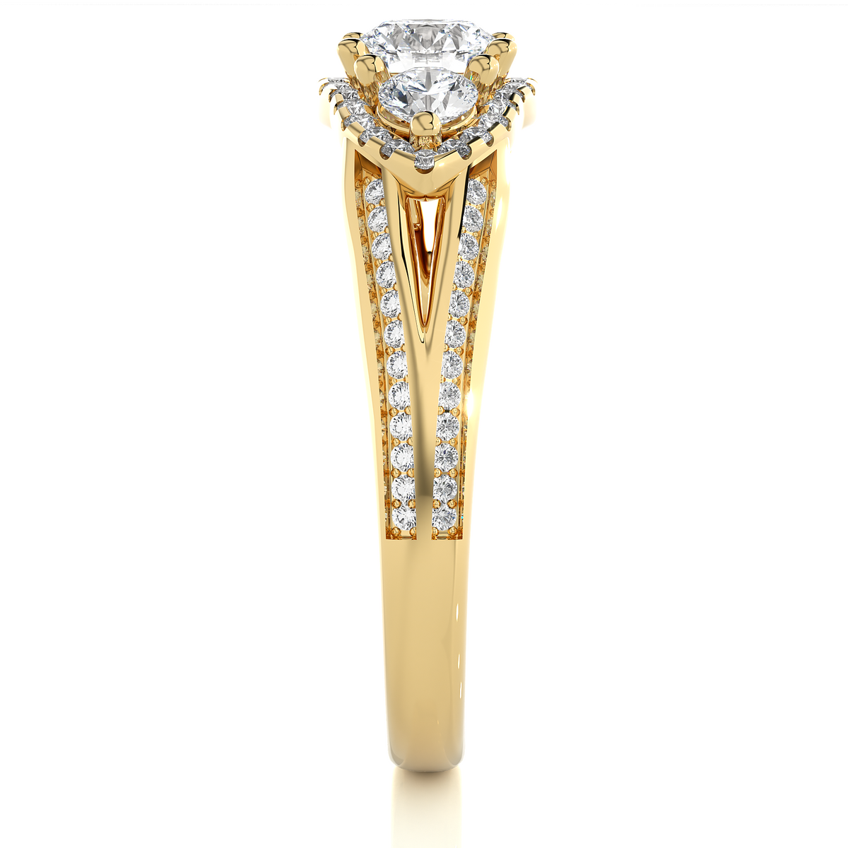 1.13 CT Round cut Three Stone Lab Grown Diamond And Also Side Stones  Accented  Engagement Ring - HIGHCARAT DIAMONDS