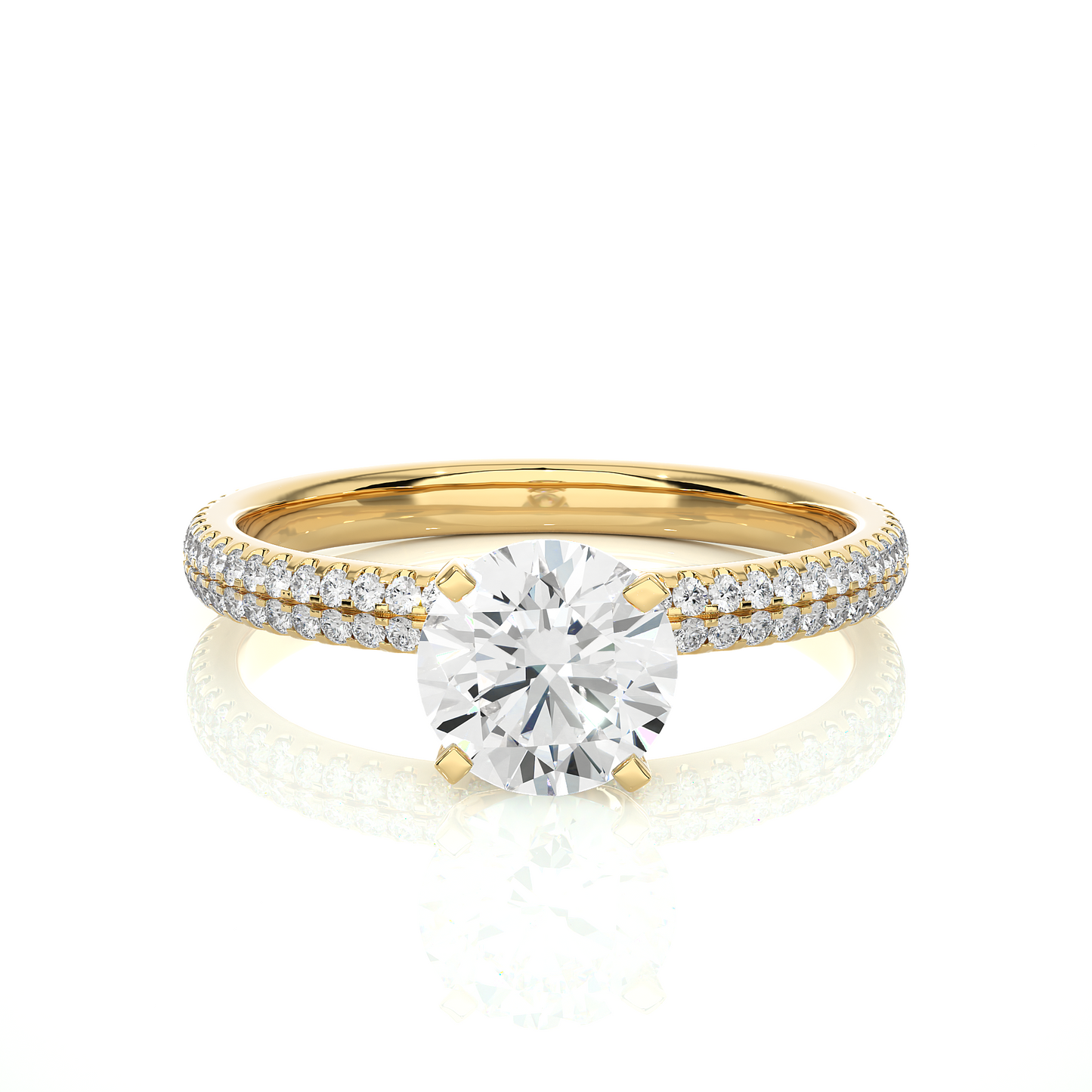 1.14 Carat Round Cut Diamond, Minimalist Solitaire Pav & Side Stones Ring For you In Every Occasion - HIGHCARAT DIAMONDS