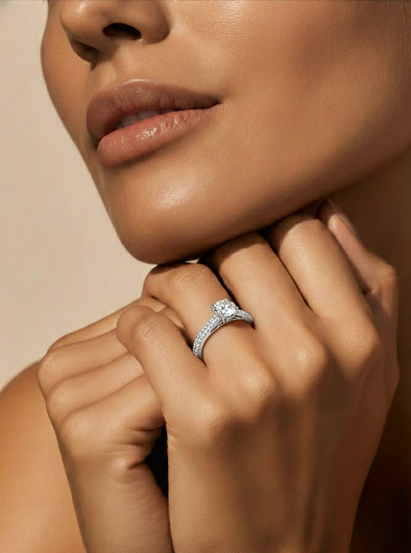1.14 Carat Round Cut Diamond, Minimalist Solitaire Pav & Side Stones Ring For you In Every Occasion - HIGHCARAT DIAMONDS
