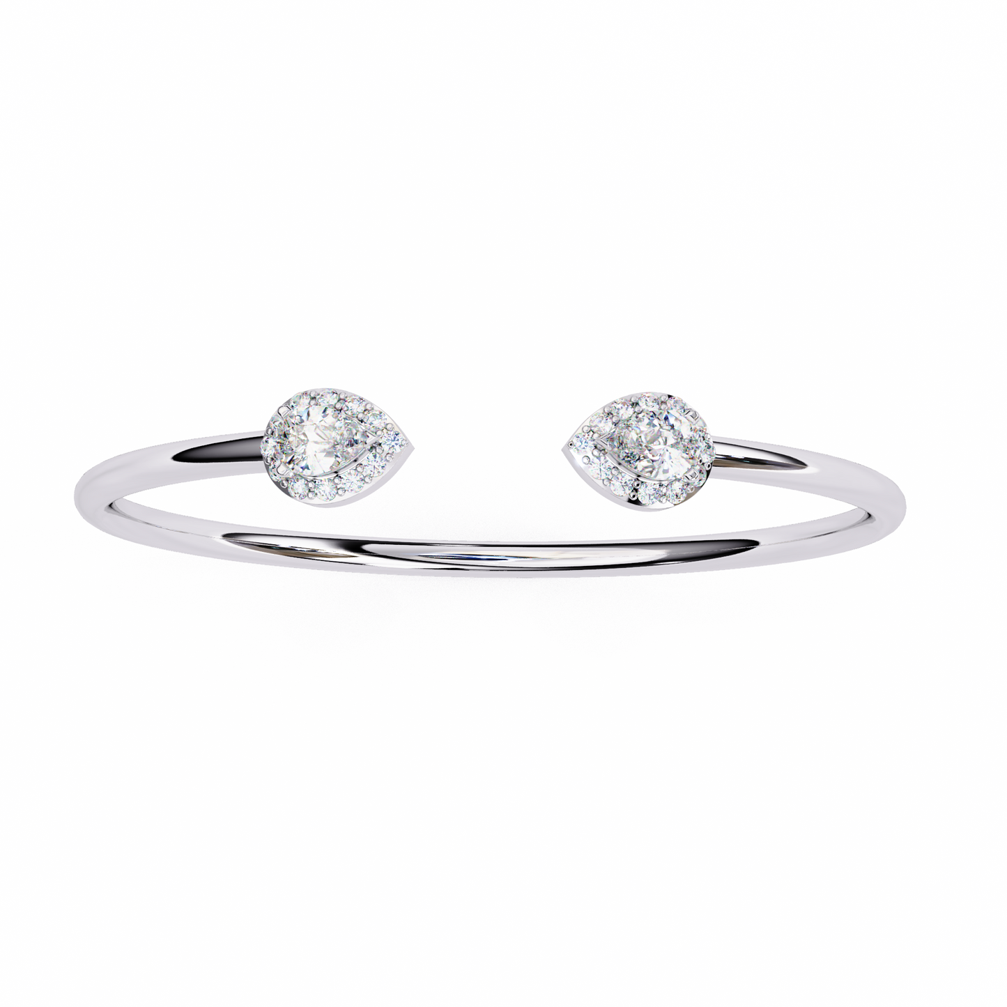 1.17Ct Pear And Round Cut High Quality Diamond Dainty Halo Style Open Party Wear Bangle For Her