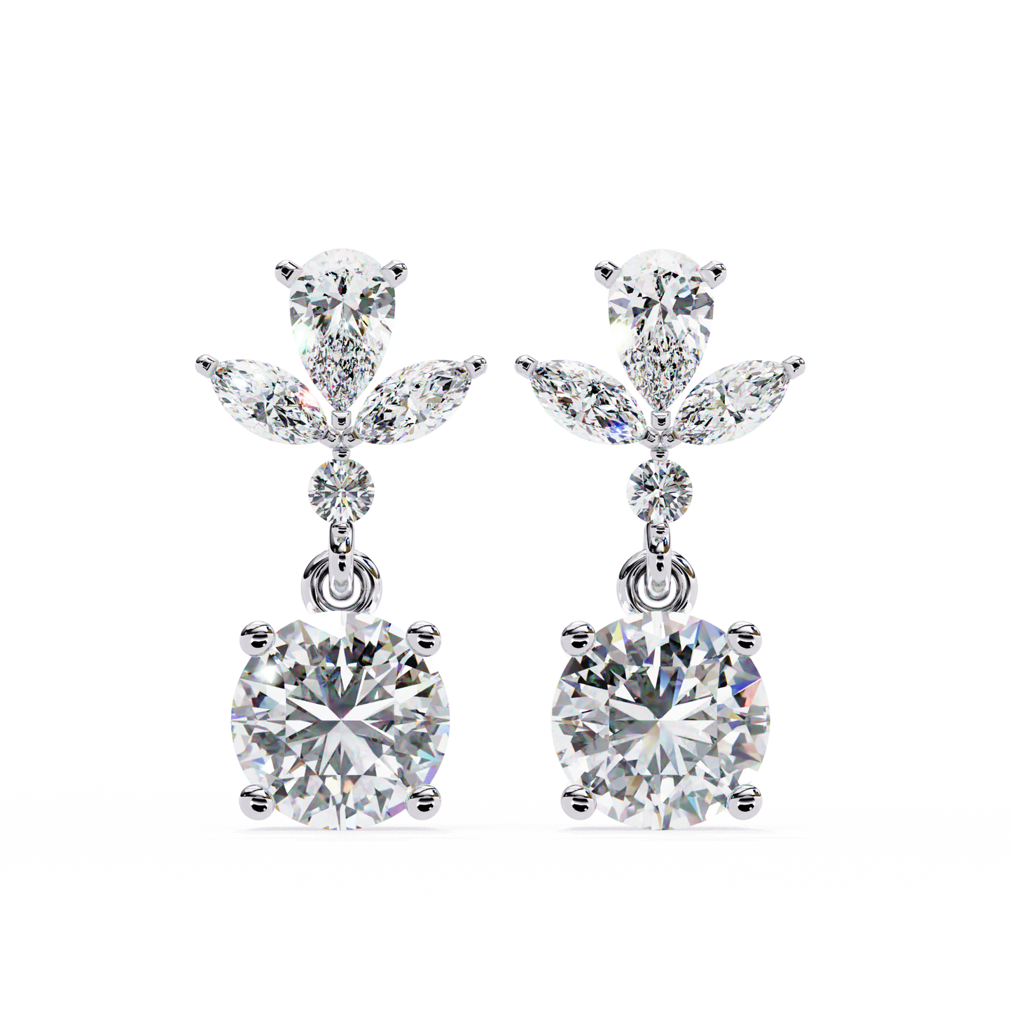 1.17Ct Round, Marquise And Pear Cut Diamond Delicate Stunning Dainty Statement Drop Bridesmaid Earring Gift For Women's - HIGHCARAT DIAMONDS