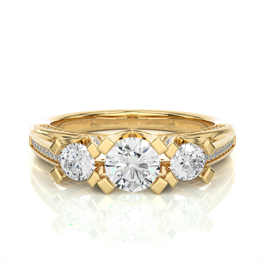 1.19 Ct Round Cut Lab grown Diamond Ring Three stone And Pave and Side Stone wedding Ring For Her