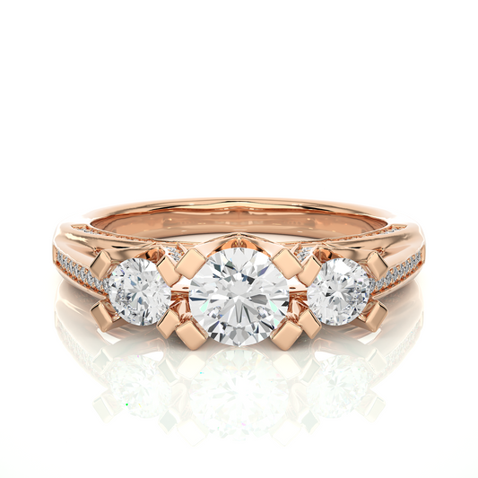 1.19 Ct Round Cut Lab grown Diamond Ring Three stone And Pave and Side Stone wedding Ring For Her - HIGHCARAT DIAMONDS