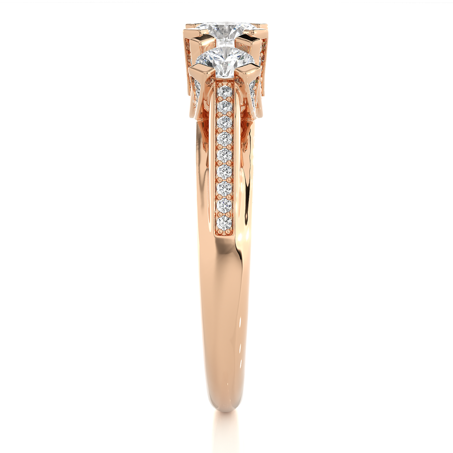 1.19 Ct Round Cut Lab grown Diamond Ring Three stone And Pave and Side Stone wedding Ring For Her