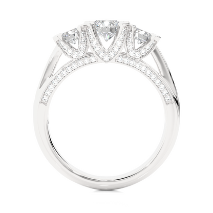 1.19 Ct Round Cut Lab grown Diamond Ring Three stone And Pave and Side Stone wedding Ring For Her - HIGHCARAT DIAMONDS