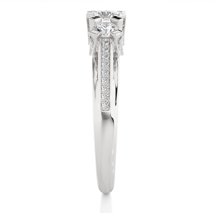 1.19 Ct Round Cut Lab grown Diamond Ring Three stone And Pave and Side Stone wedding Ring For Her - HIGHCARAT DIAMONDS