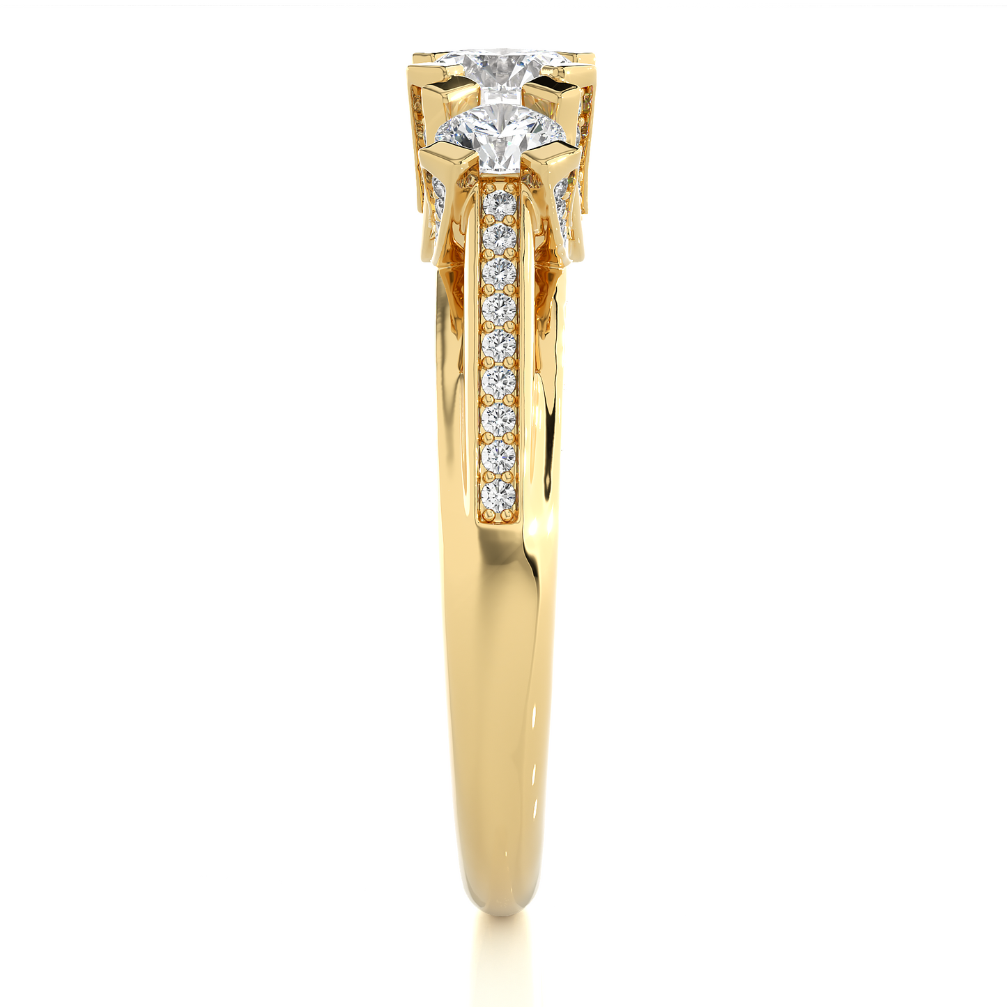 1.19 Ct Round Cut Lab grown Diamond Ring Three stone And Pave and Side Stone wedding Ring For Her - HIGHCARAT DIAMONDS