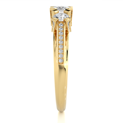 1.19 Ct Round Cut Lab grown Diamond Ring Three stone And Pave and Side Stone wedding Ring For Her - HIGHCARAT DIAMONDS