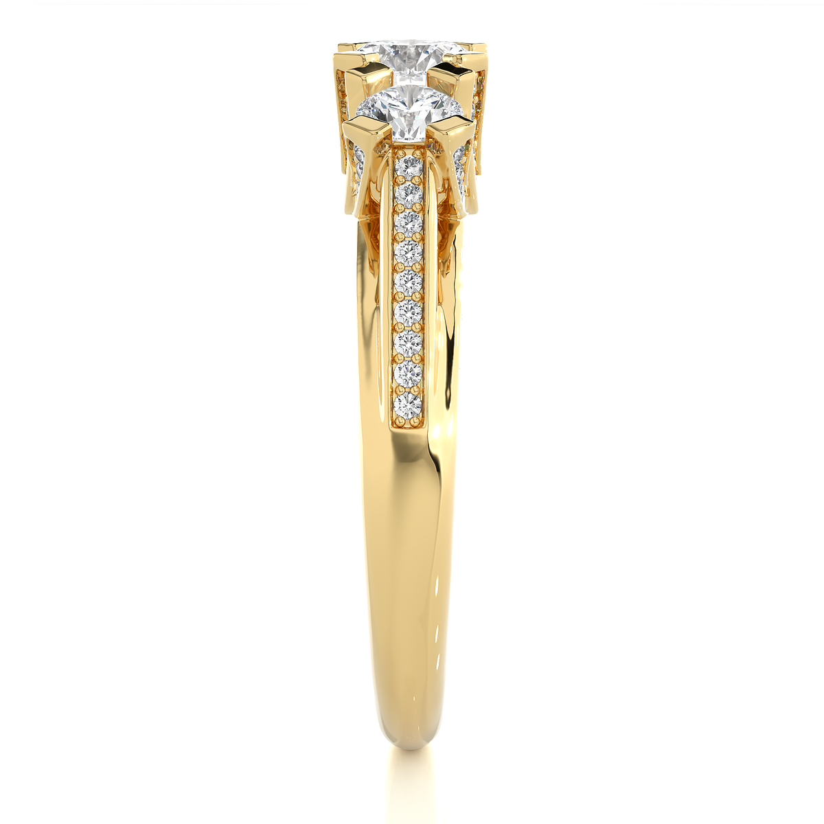 1.19 Ct Round Cut Lab grown Diamond Ring Three stone And Pave and Side Stone wedding Ring For Her - HIGHCARAT DIAMONDS