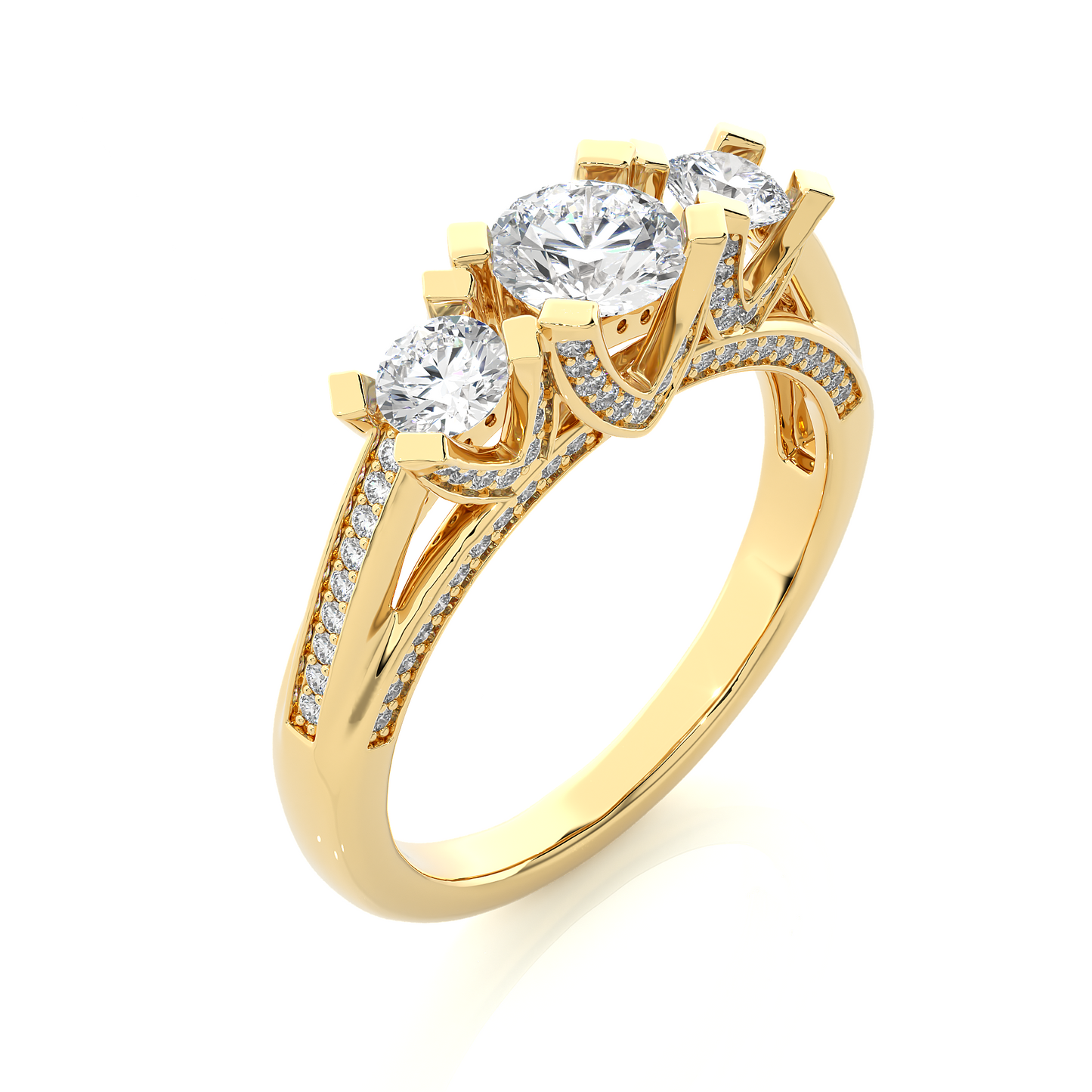 1.19 Ct Round Cut Lab grown Diamond Ring Three stone And Pave and Side Stone wedding Ring For Her - HIGHCARAT DIAMONDS