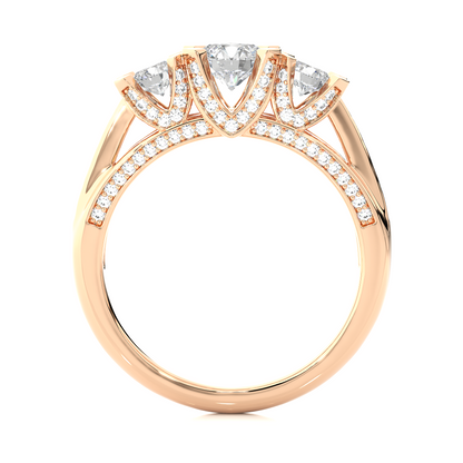 1.19 Ct Round Cut Lab grown Diamond Ring Three stone And Pave and Side Stone wedding Ring For Her - HIGHCARAT DIAMONDS
