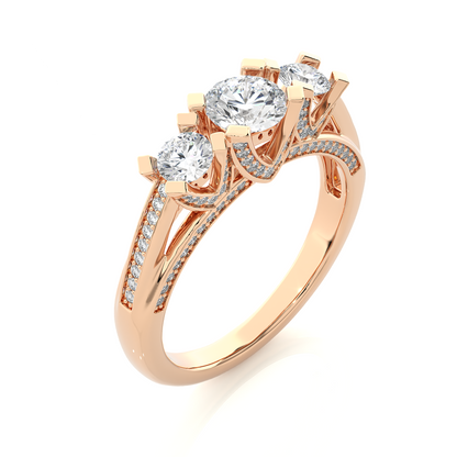 1.19 Ct Round Cut Lab grown Diamond Ring Three stone And Pave and Side Stone wedding Ring For Her - HIGHCARAT DIAMONDS