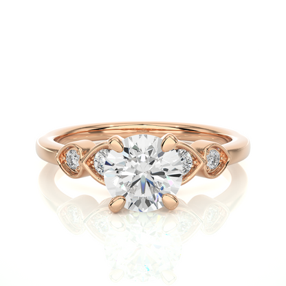 1.21 Carat Handcrafted Round Cut Lab Grown Diamond Ring With 14k solid gold Accent Ring for her - HIGHCARAT DIAMONDS