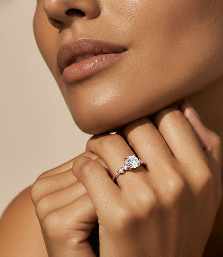 1.21 Carat Handcrafted Round Cut Lab Grown Diamond Ring With 14k solid gold Accent Ring for her - HIGHCARAT DIAMONDS
